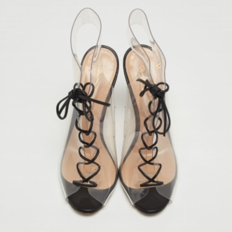 Gianvito Rossi Trasparente/Nero in PVC e Pelle Helmut Lace Up Booties Taglia 37 in vendita 1