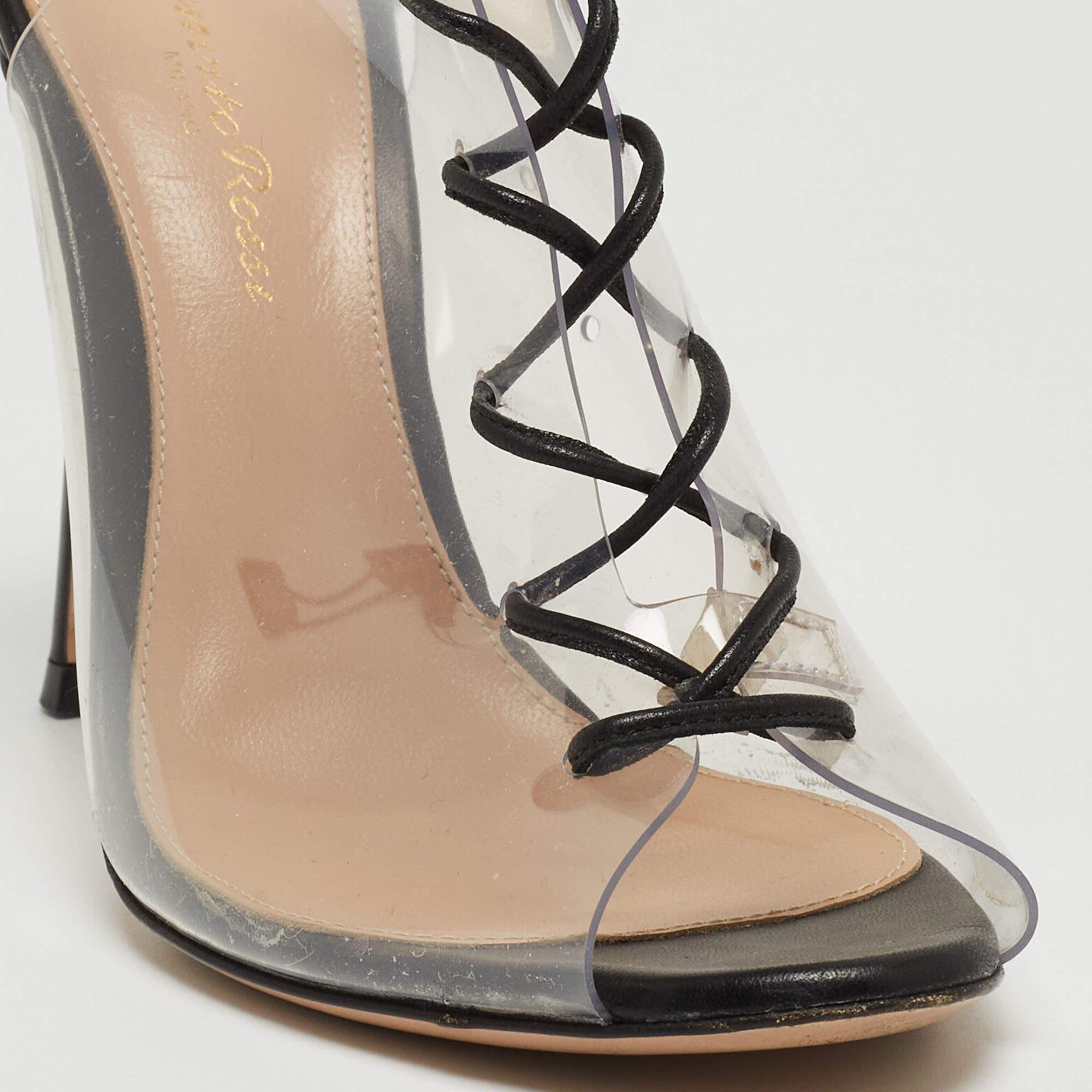 Gianvito Rossi Transparent/Black PVC and Leather Helmut Lace Up Booties Size 37 2