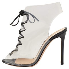 Gianvito Rossi Transparent/Black PVC and Leather Helmut Lace Up Booties Size 37