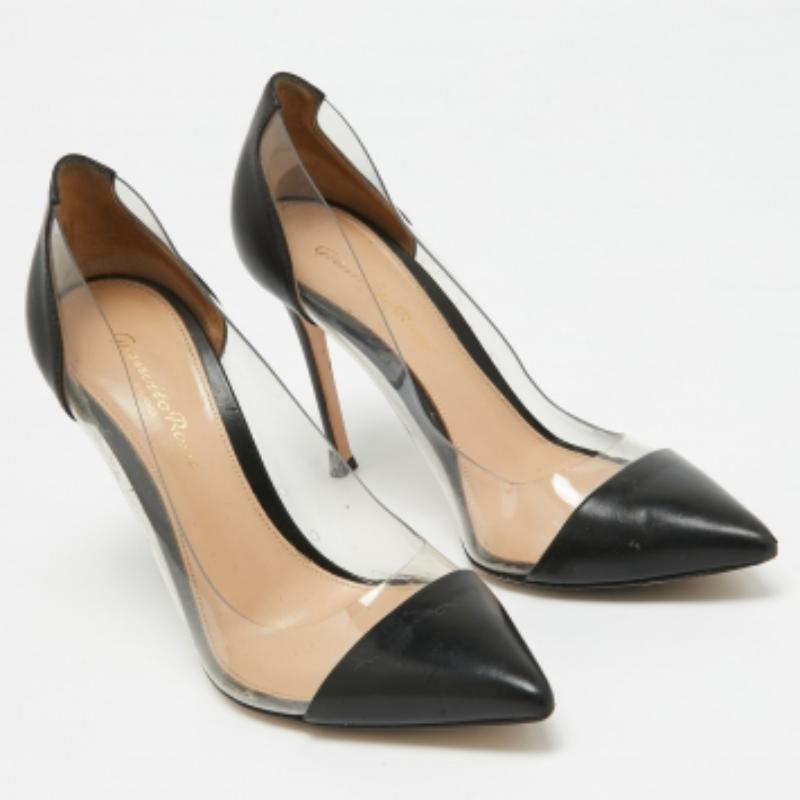 Gianvito Rossi Transparente/Schwarze PVC- und Leder-Plexi-Pumps aus Leder Größe 36 im Angebot 1