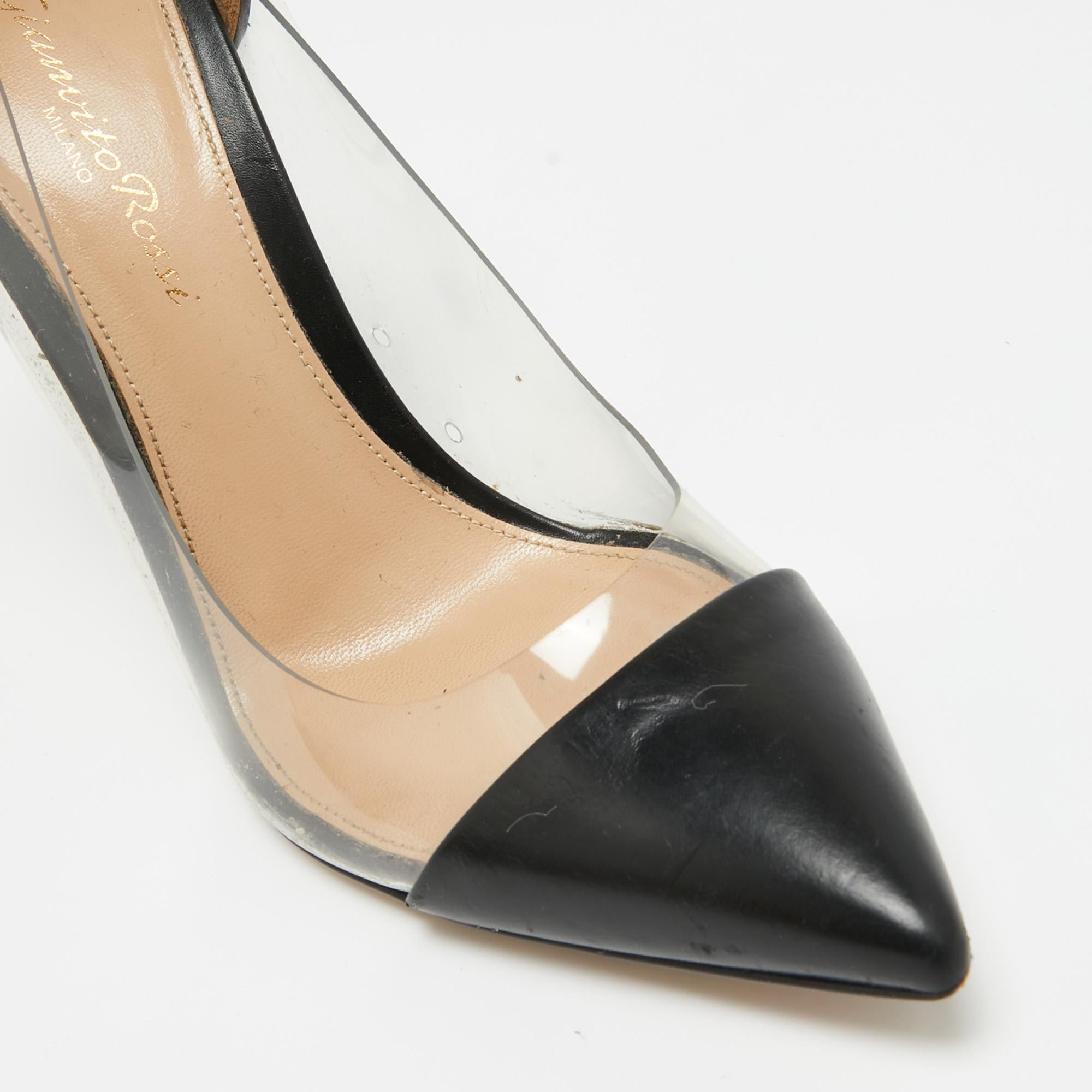 Gianvito Rossi Transparent/Black PVC and Leather Plexi Pumps Size 36 For Sale 1