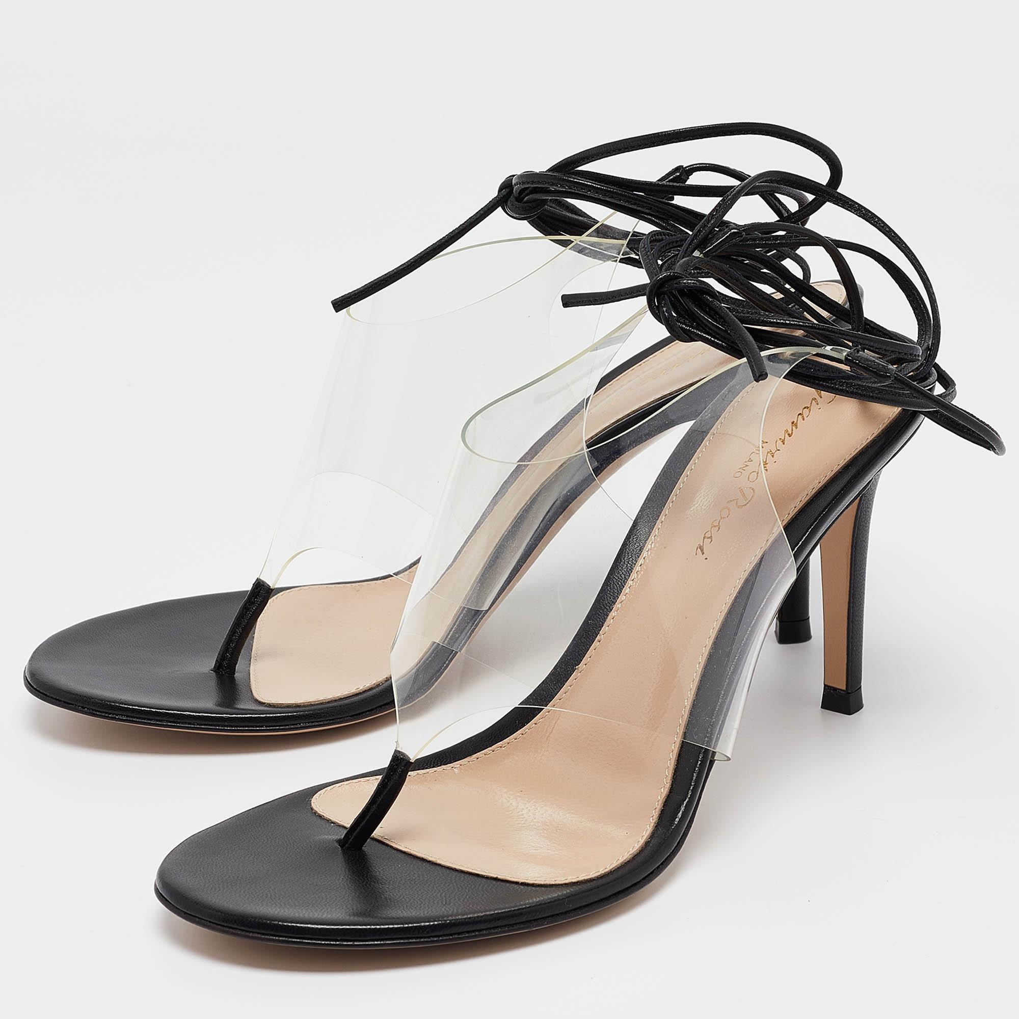 Gianvito Rossi Transparent PVC and Leather Plexi Thong Sandals Size 37.5 For Sale 2