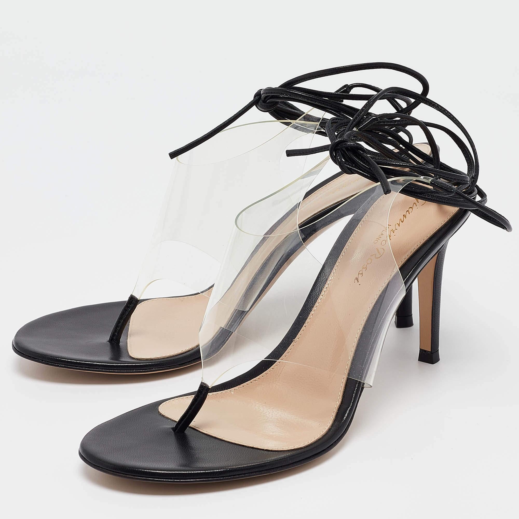 Gianvito Rossi Transparent PVC and Leather Plexi Thong Sandals Size 37.5 3