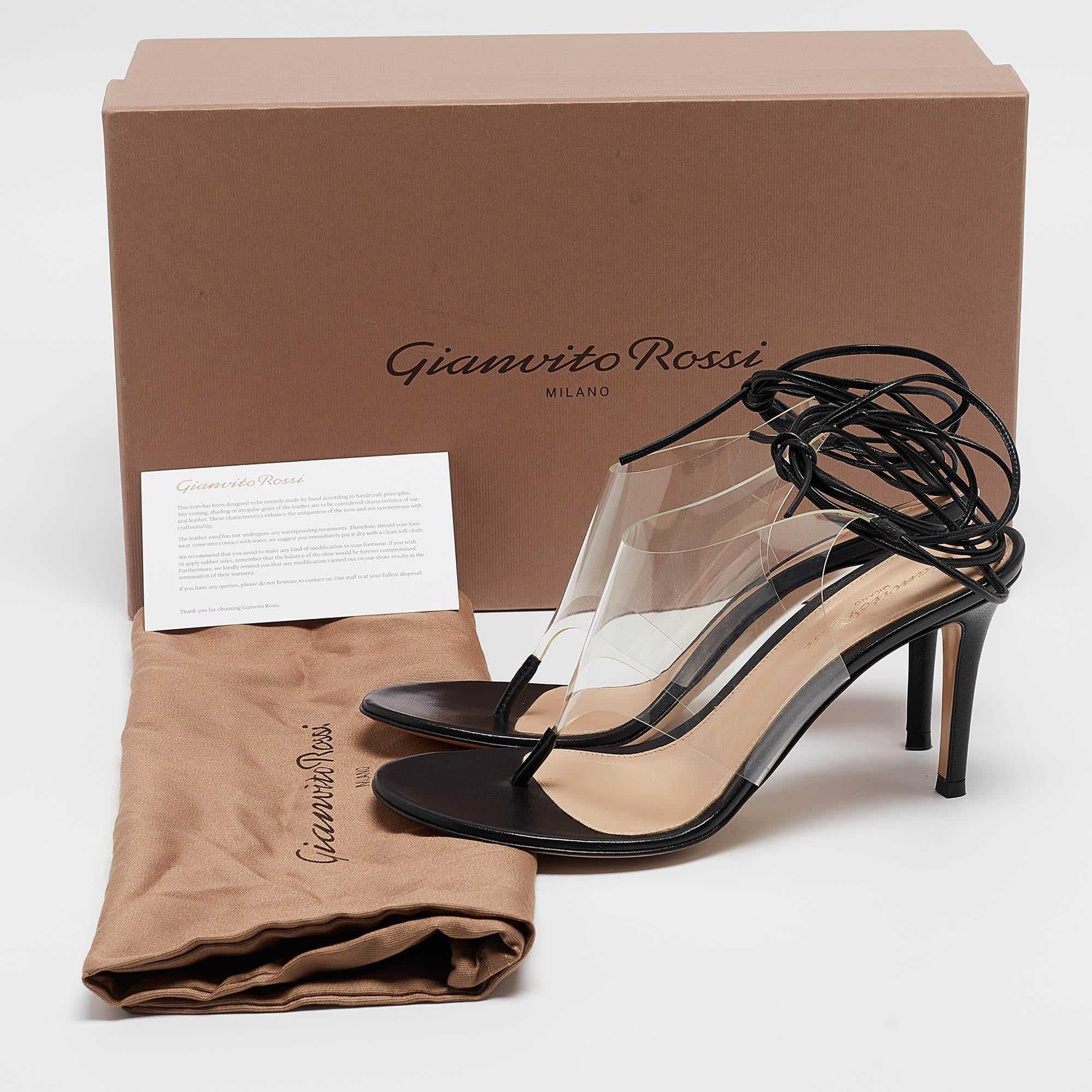 Gianvito Rossi Transparent PVC and Leather Plexi Thong Sandals Size 37.5 For Sale 5