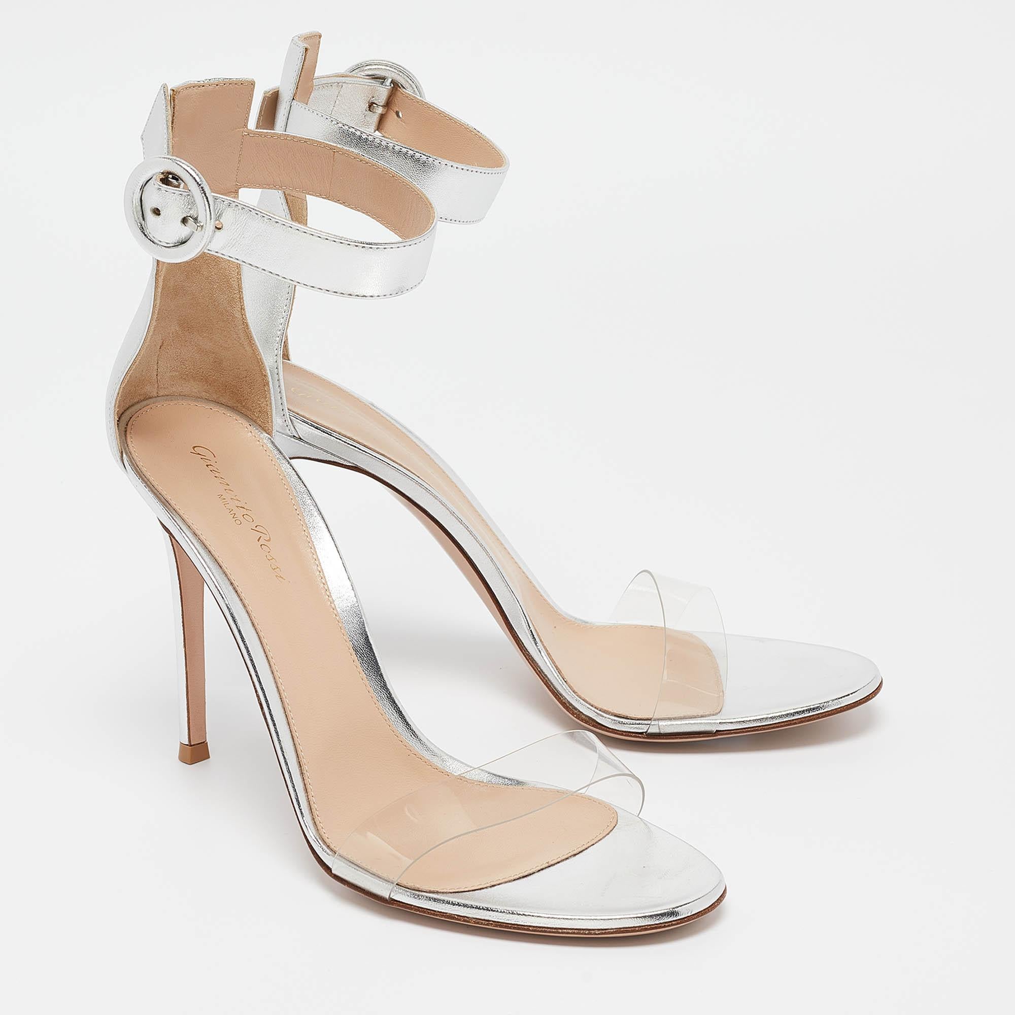 Women's Gianvito Rossi Transparent PVC and Leather Portofino Sandals Size 40.5 For Sale