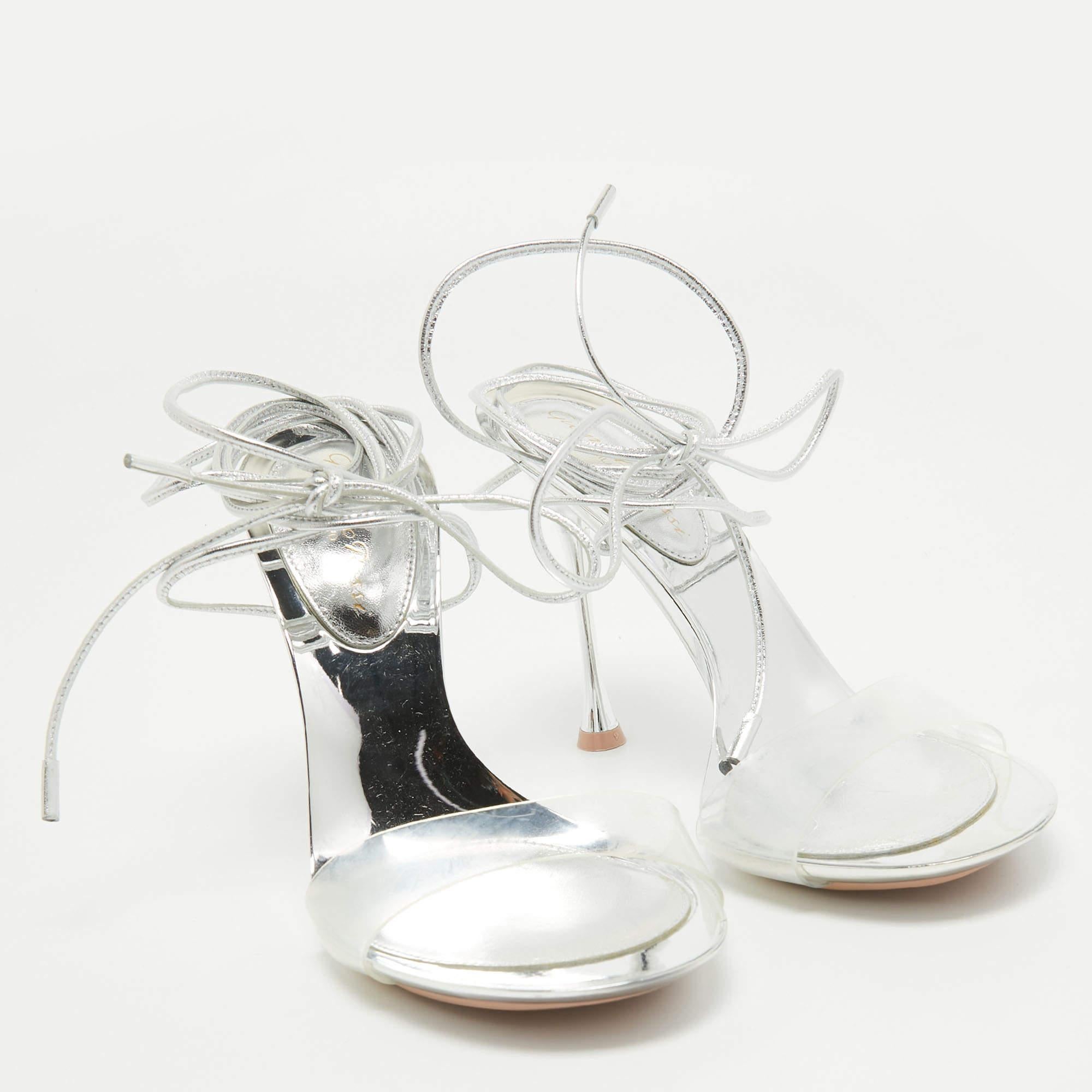 Gray Gianvito Rossi Transparent PVC and Leather Spice Sandals Size 39.5 For Sale