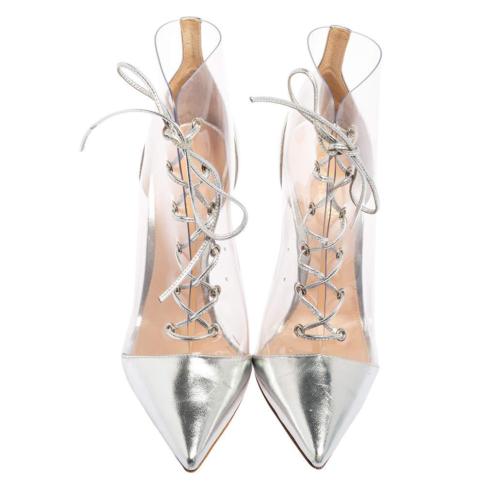 Gianvito Rossi Transparent PVC and Silver Plexi Lace up Ankle Boots Size 36.5 For Sale at 1stDibs
