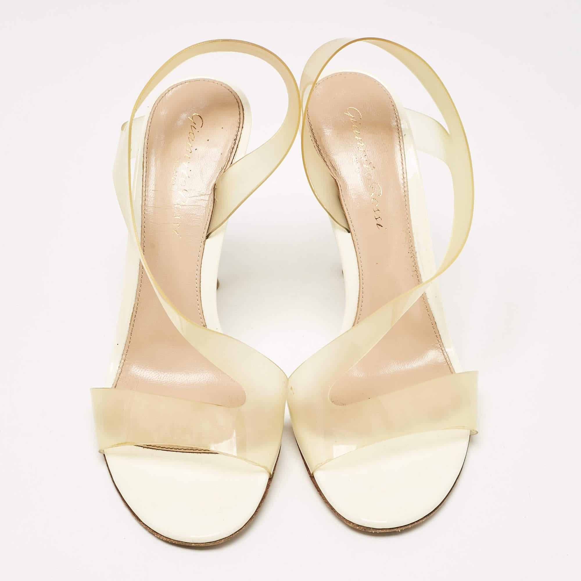 White Gianvito Rossi Transparent PVC Metropolis Ankle Strap Sandals Size 37