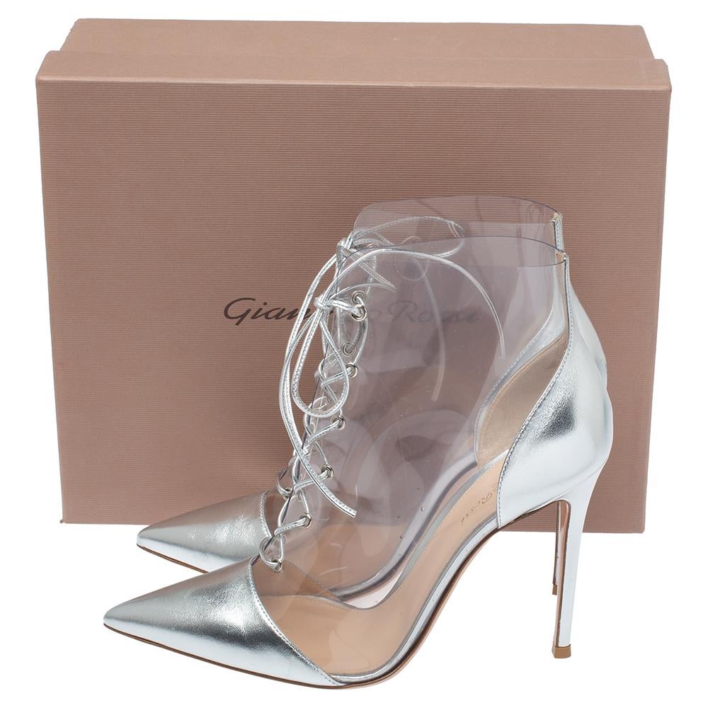 Gianvito Rossi Transparent PVC Silver Leather Plexi Lace Ankle Boot Size 40.5 3