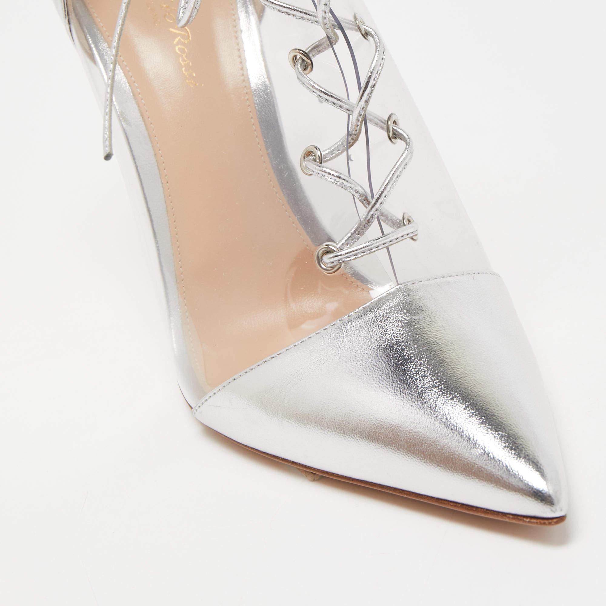 Gianvito Rossi Transparent/Silver PVC and Foil Leather Plexi Lace-Up Ankle  2