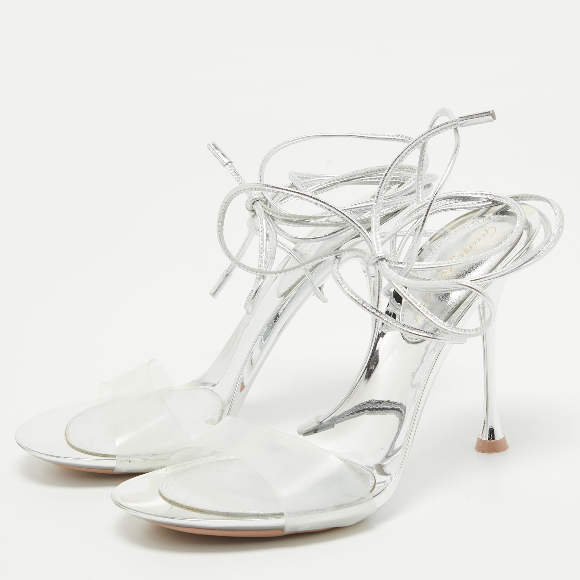Gianvito Rossi Transparent/Silver PVC and Leather Spice Sandals Size 37 For Sale 1