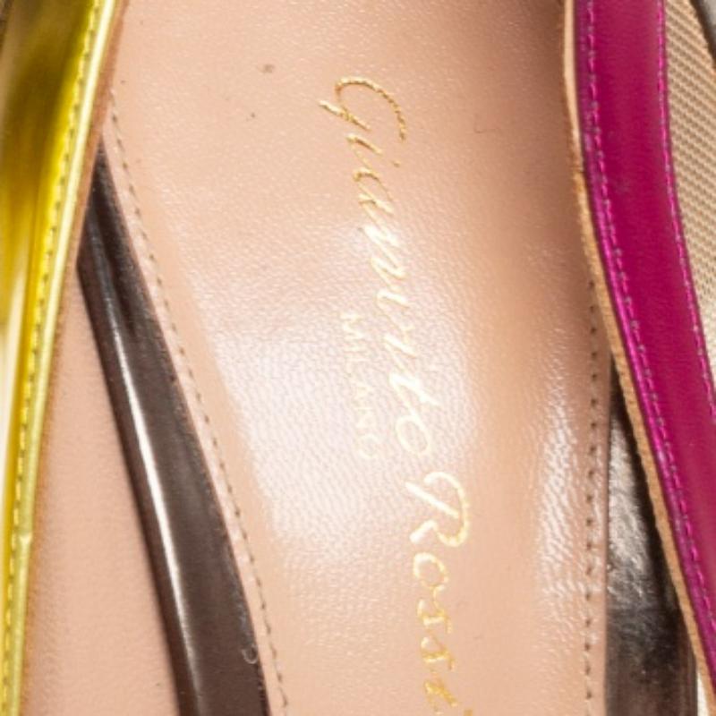 Gianvito Rossi Tri-Color Leather and Mesh Paneled Pointed-Toe Pumps Size 38.5 For Sale 3