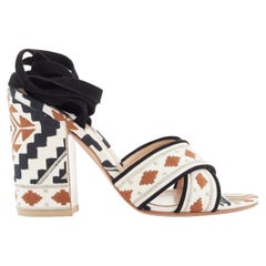 GIANVITO ROSSI tribal ethnic embroidered canvas suede wrap chunky sandals EU37
