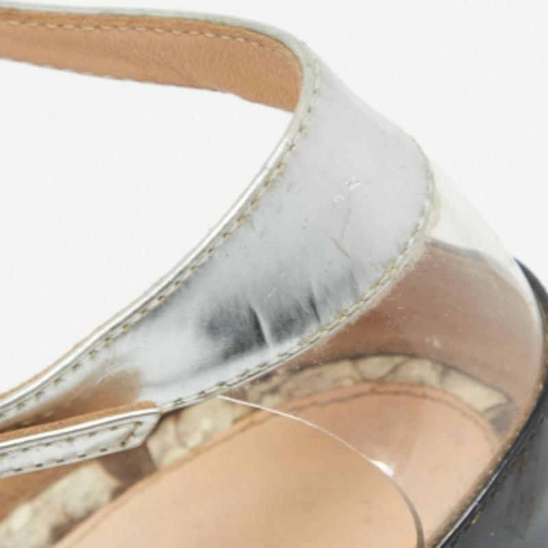 Women's Gianvito Rossi Tricolor Patent Leather, Python & PVC Ankle Strap Sandals Size 38 For Sale