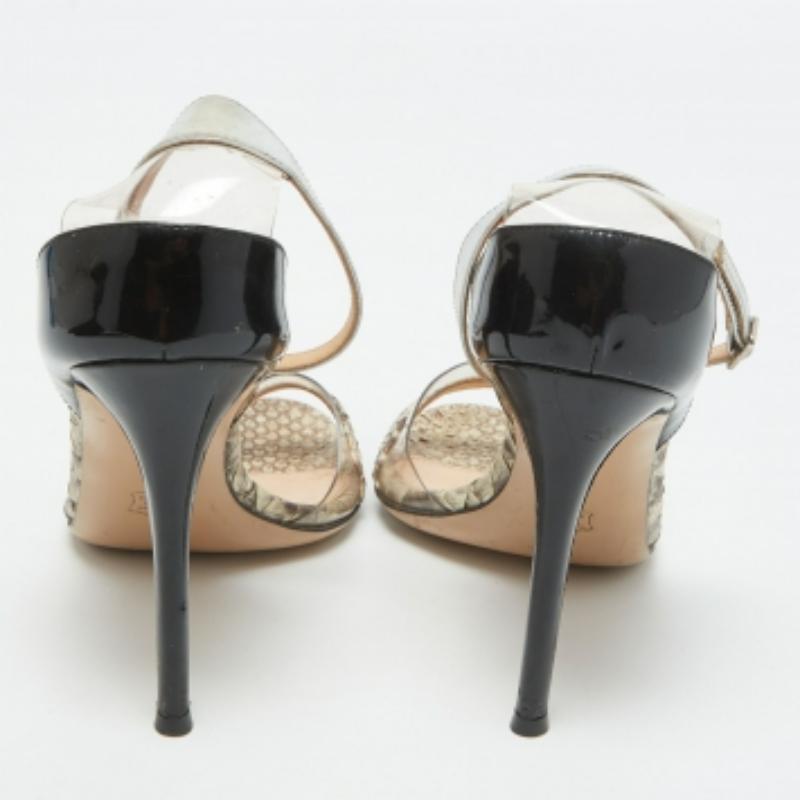 Gianvito Rossi Tricolor Patent Leather, Python & PVC Ankle Strap Sandals Size 38 For Sale 3