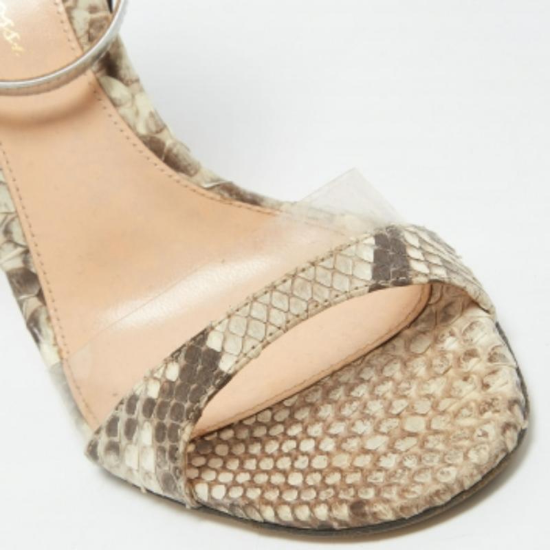 Gianvito Rossi Tricolor Patent Leather, Python & PVC Ankle Strap Sandals Size 38 For Sale 4