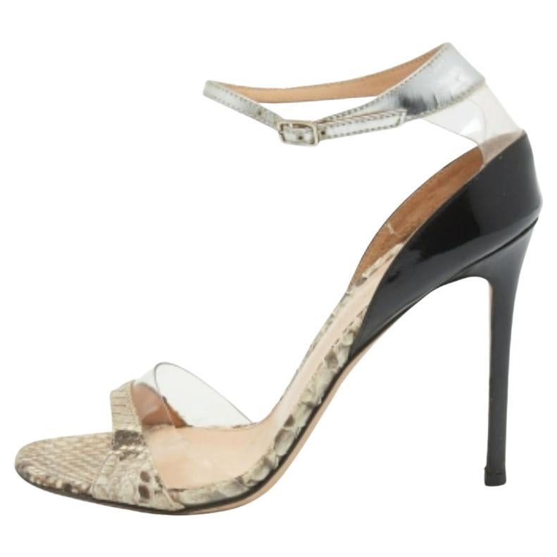 Gianvito Rossi Tricolor Patent Leather, Python & PVC Ankle Strap Sandals Size 38