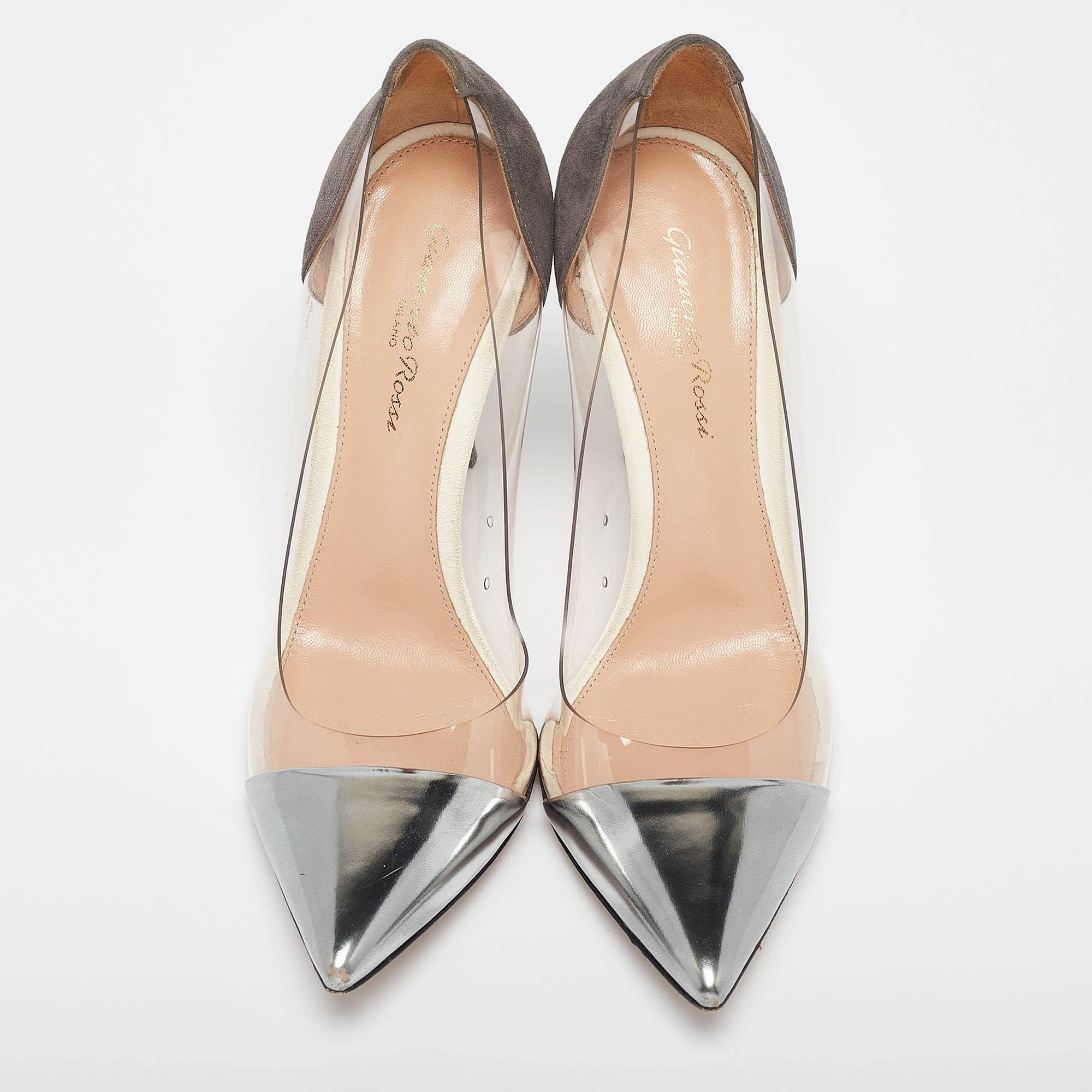 Beige Gianvito Rossi Tricolor Suede and PVC Plexi Pumps Size 38 For Sale