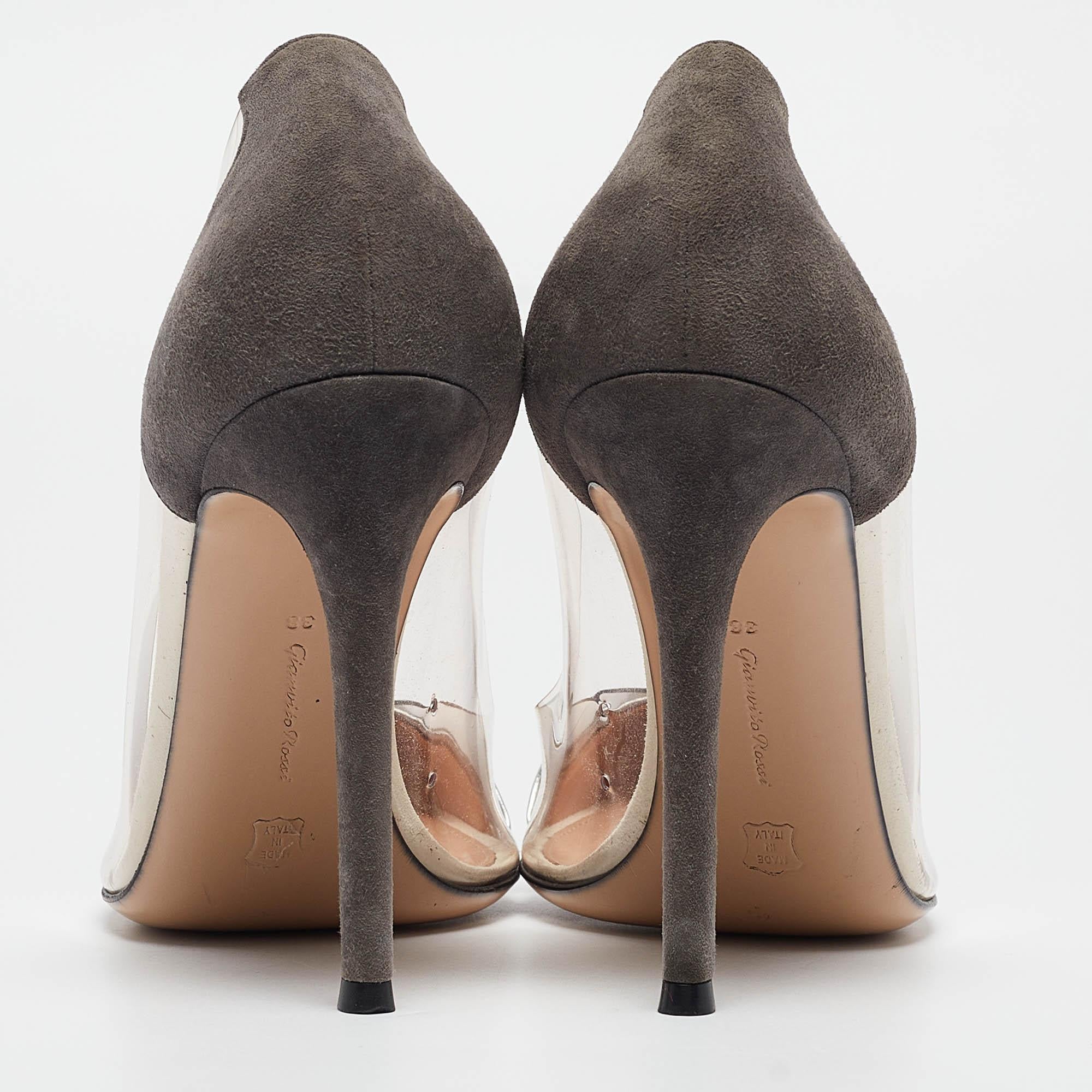 Women's Gianvito Rossi Tricolor Suede and PVC Plexi Pumps Size 38 For Sale