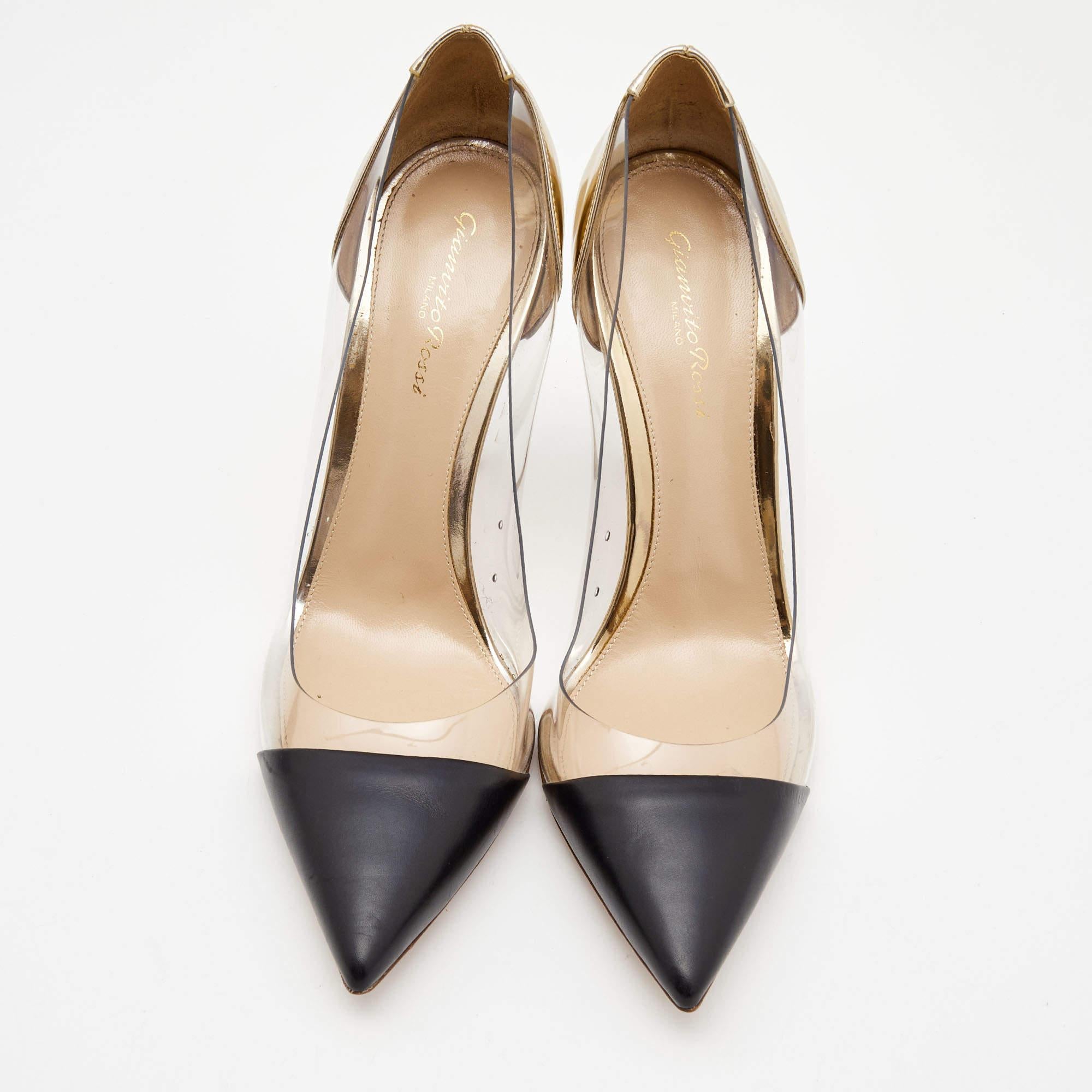Beige Gianvito Rossi Two Tone Leather and PVC Plexi Pumps Size 40 For Sale