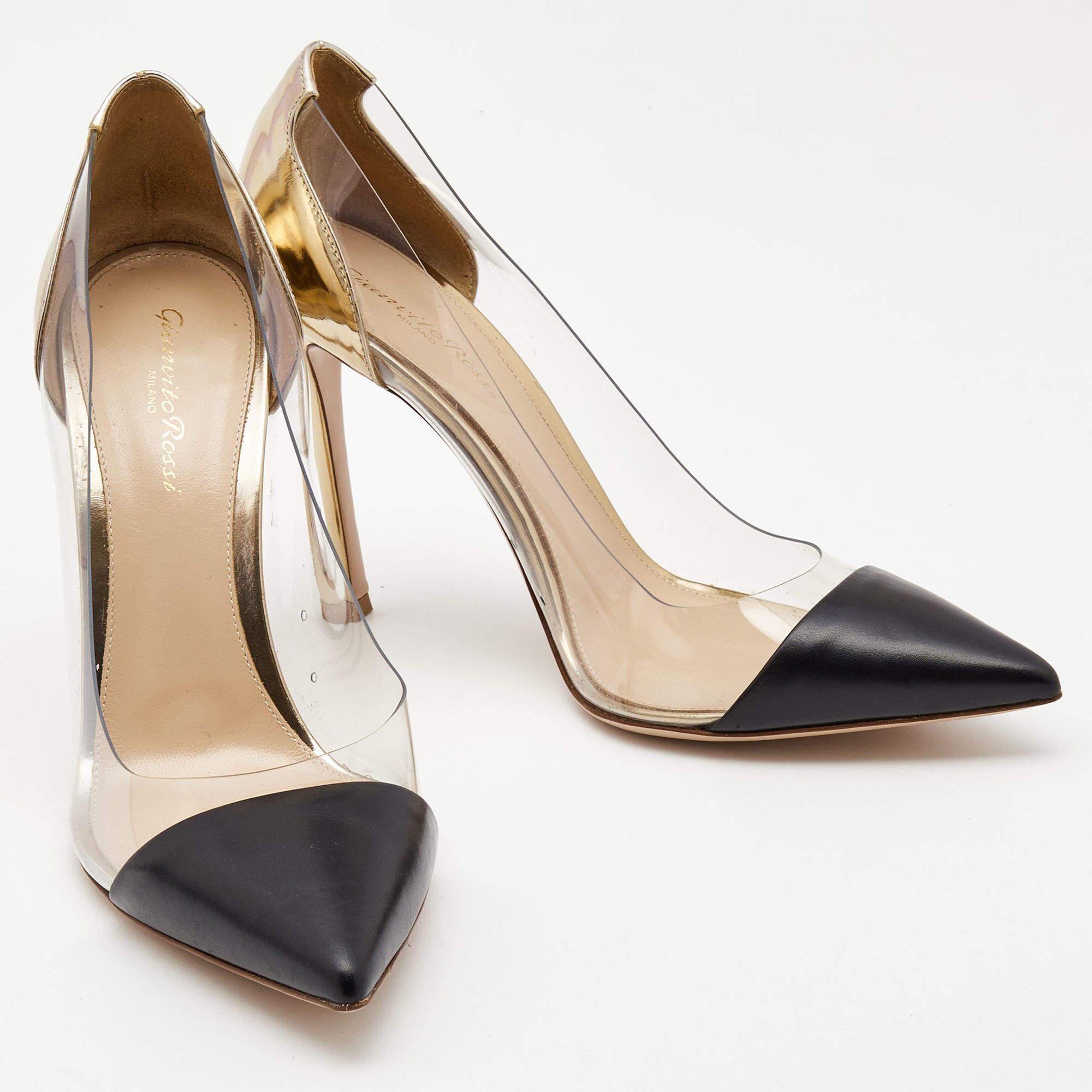 Gianvito Rossi Two Tone Leather and PVC Plexi Pumps Size 40 In Good Condition For Sale In Dubai, Al Qouz 2