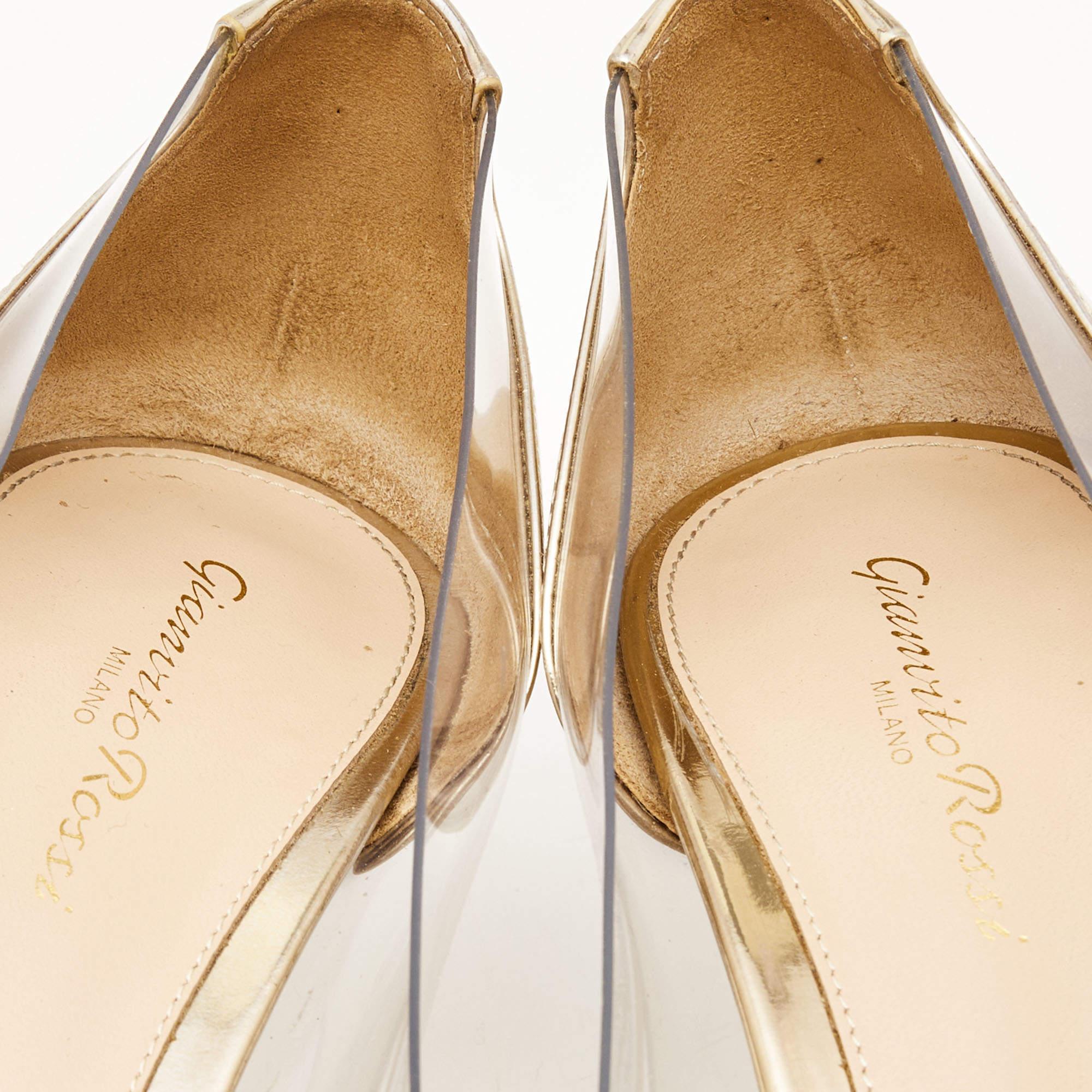 Gianvito Rossi Two Tone Leather and PVC Plexi Pumps Size 40 For Sale 3