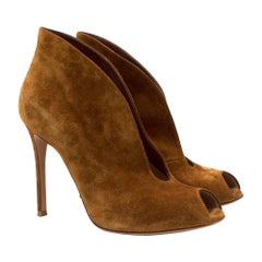 Gianvito Rossi Vamp Open-Toe Suede Ankle Boots SIZE 38