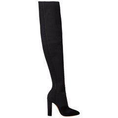 Gianvito Rossi Vires 105 Perforated Stretch-Knit Thigh-High Boots