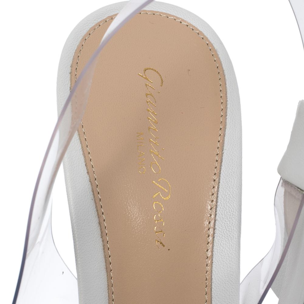 Women's Gianvito Rossi White And PVC Valentina Peep Toe Slingback Sandals Size 40.5