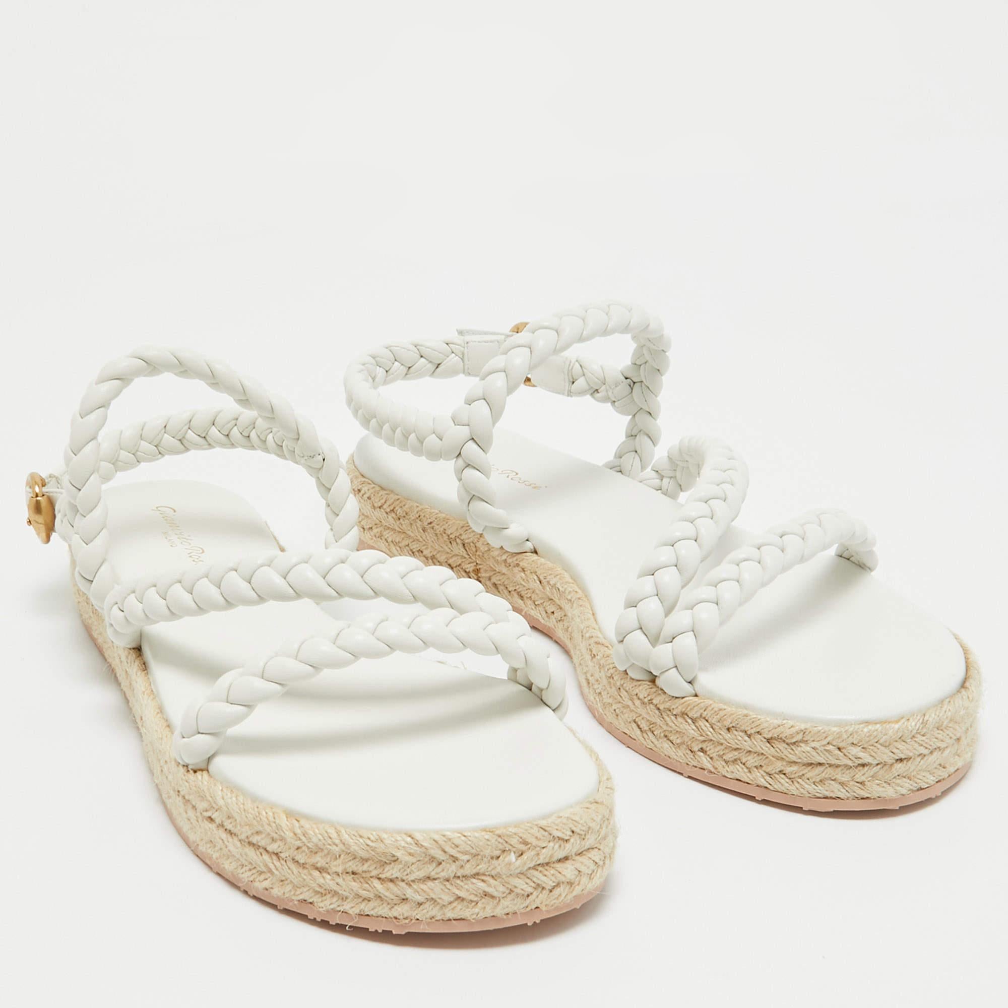 Gianvito Rossi White Braided Leather Espadrille Platform Sandals Taglia 41 In condizioni Nuovo in vendita a Dubai, Al Qouz 2