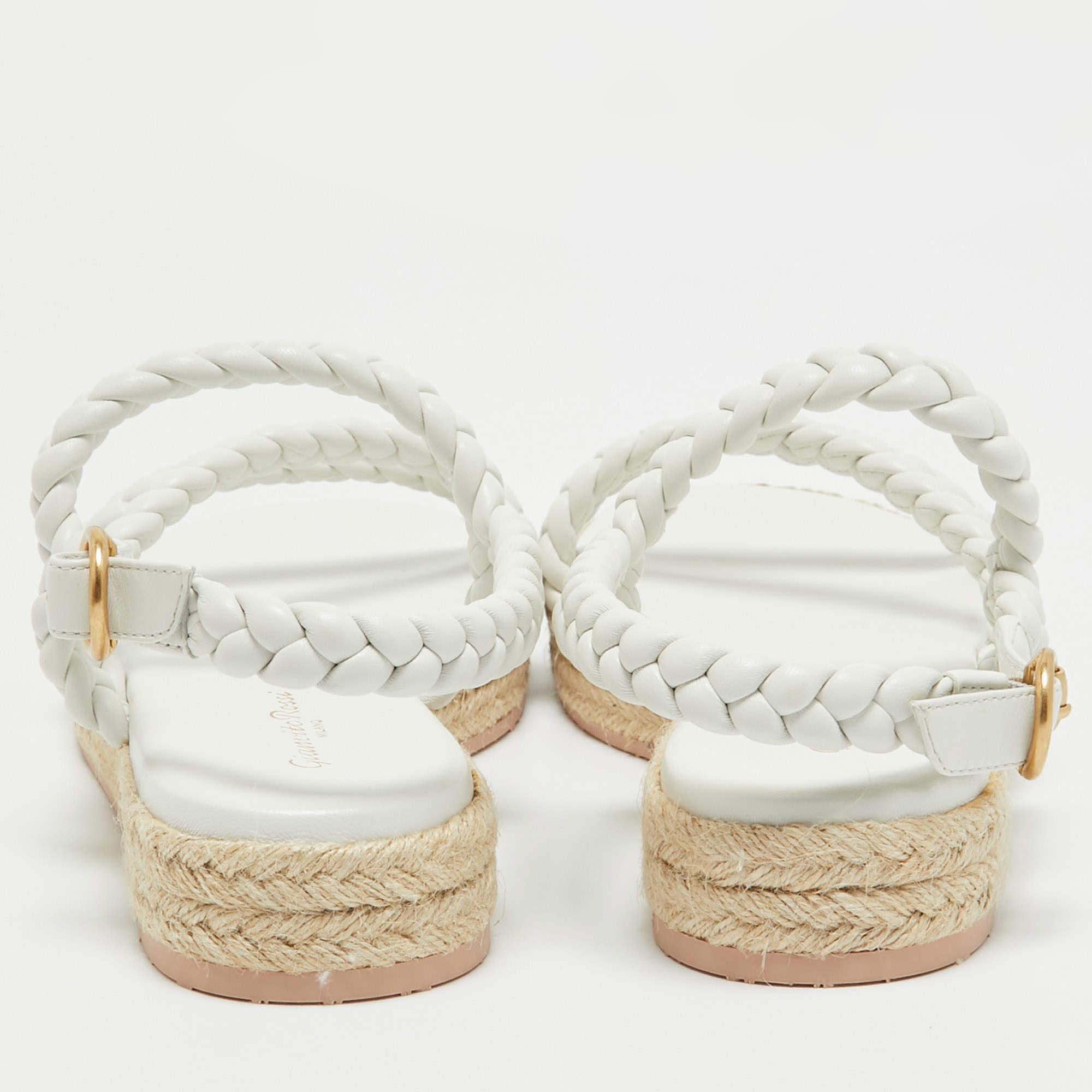 Donna Gianvito Rossi White Braided Leather Espadrille Platform Sandals Taglia 41 in vendita