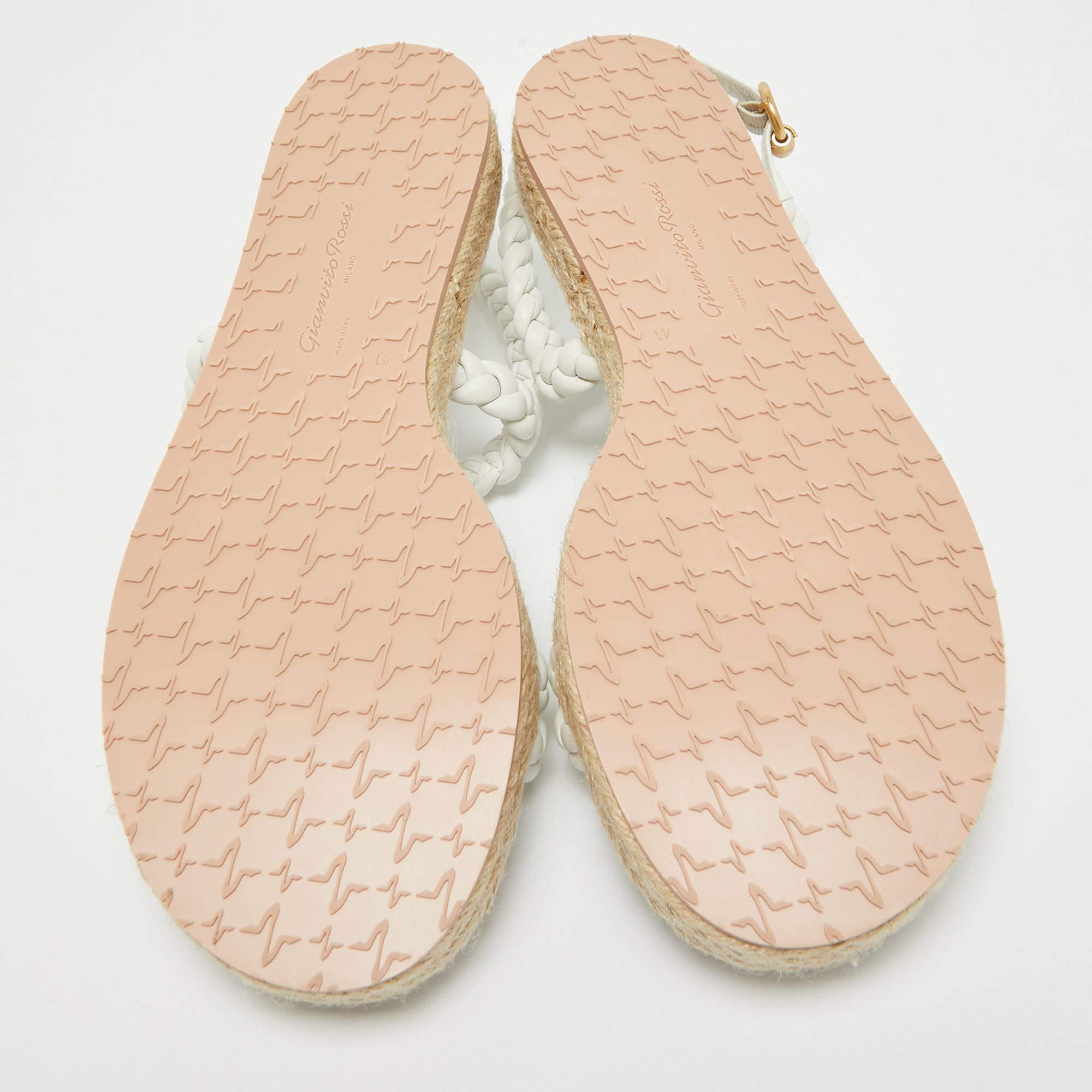 Gianvito Rossi White Braided Leather Espadrille Platform Sandals Taglia 41 in vendita 1