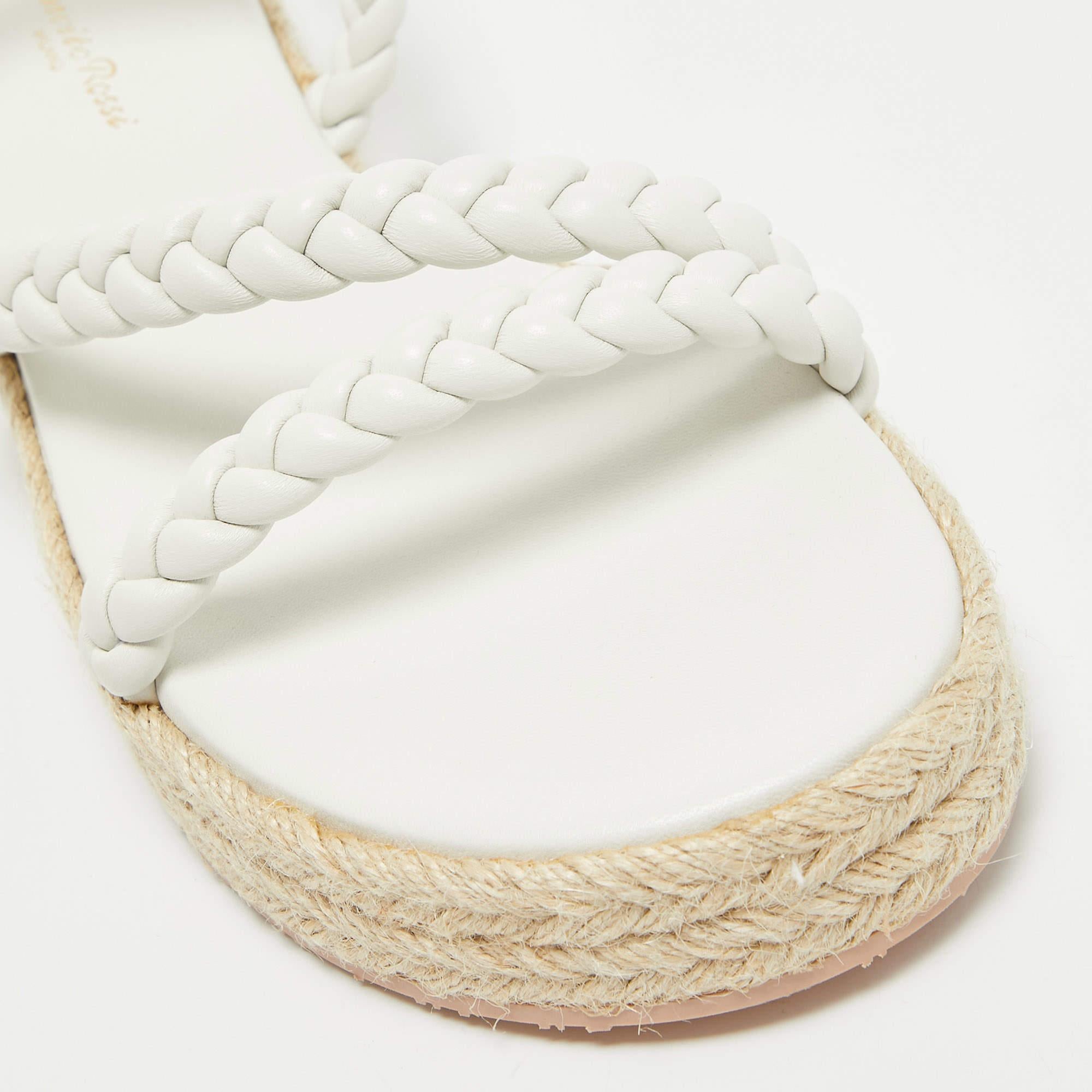 Gianvito Rossi White Braided Leather Espadrille Platform Sandals Taglia 41 in vendita 2