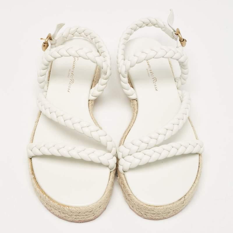 Gianvito Rossi White Braided Leather Platform Espadrille Sandals Size 36.5 In New Condition For Sale In Dubai, Al Qouz 2