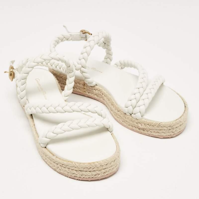 Women's Gianvito Rossi White Braided Leather Platform Espadrille Sandals Size 36.5 For Sale