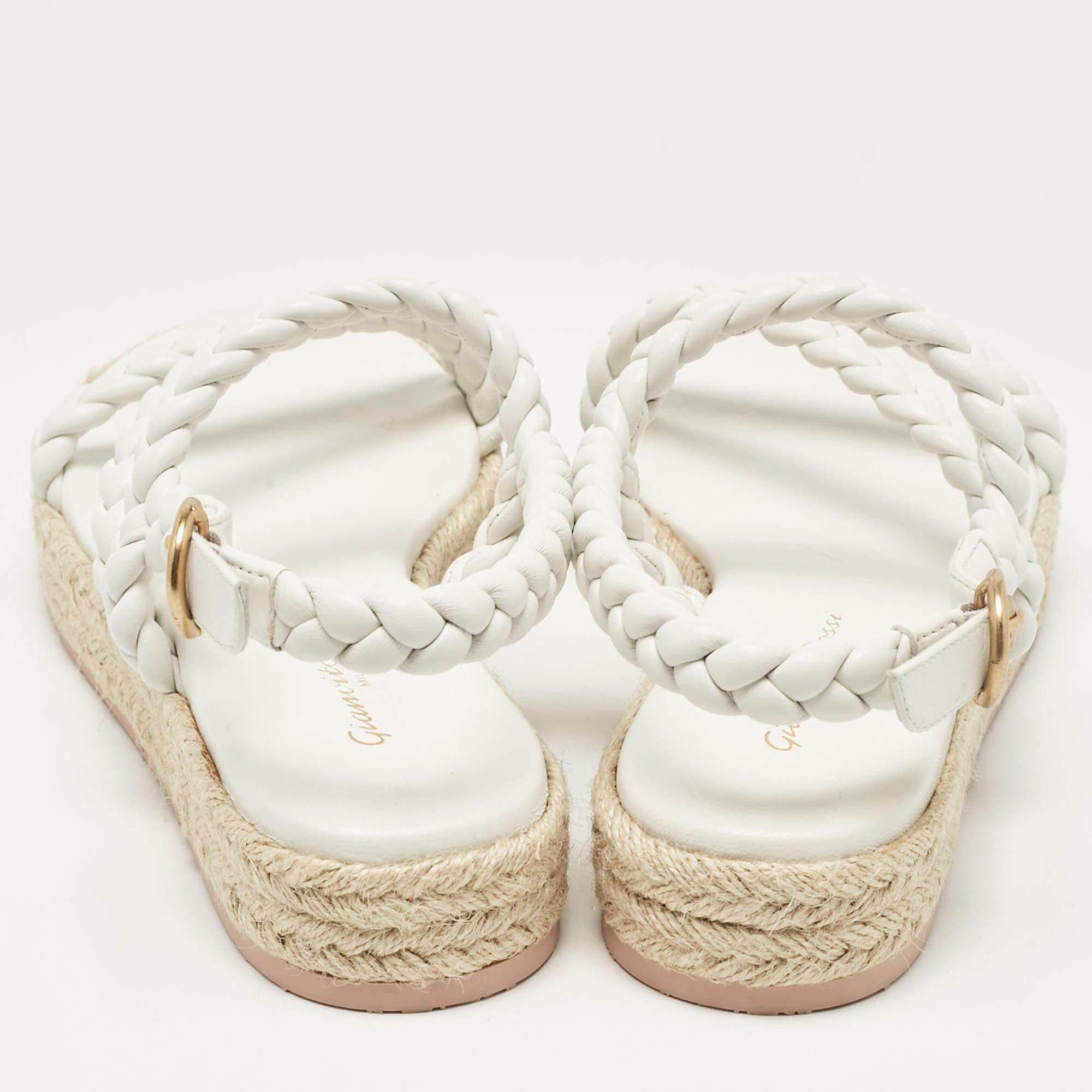 Gianvito Rossi White Braided Leather Platform Espadrille Sandals Size 36.5 For Sale 1