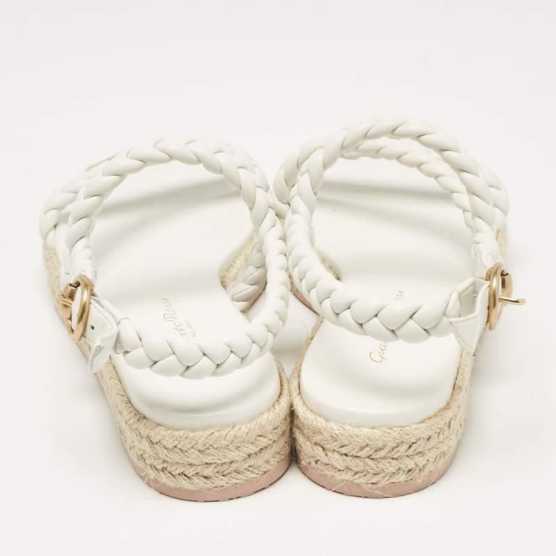 Gianvito Rossi White Braided Leather Platform Espadrille Sandals Size 36.5 For Sale 1