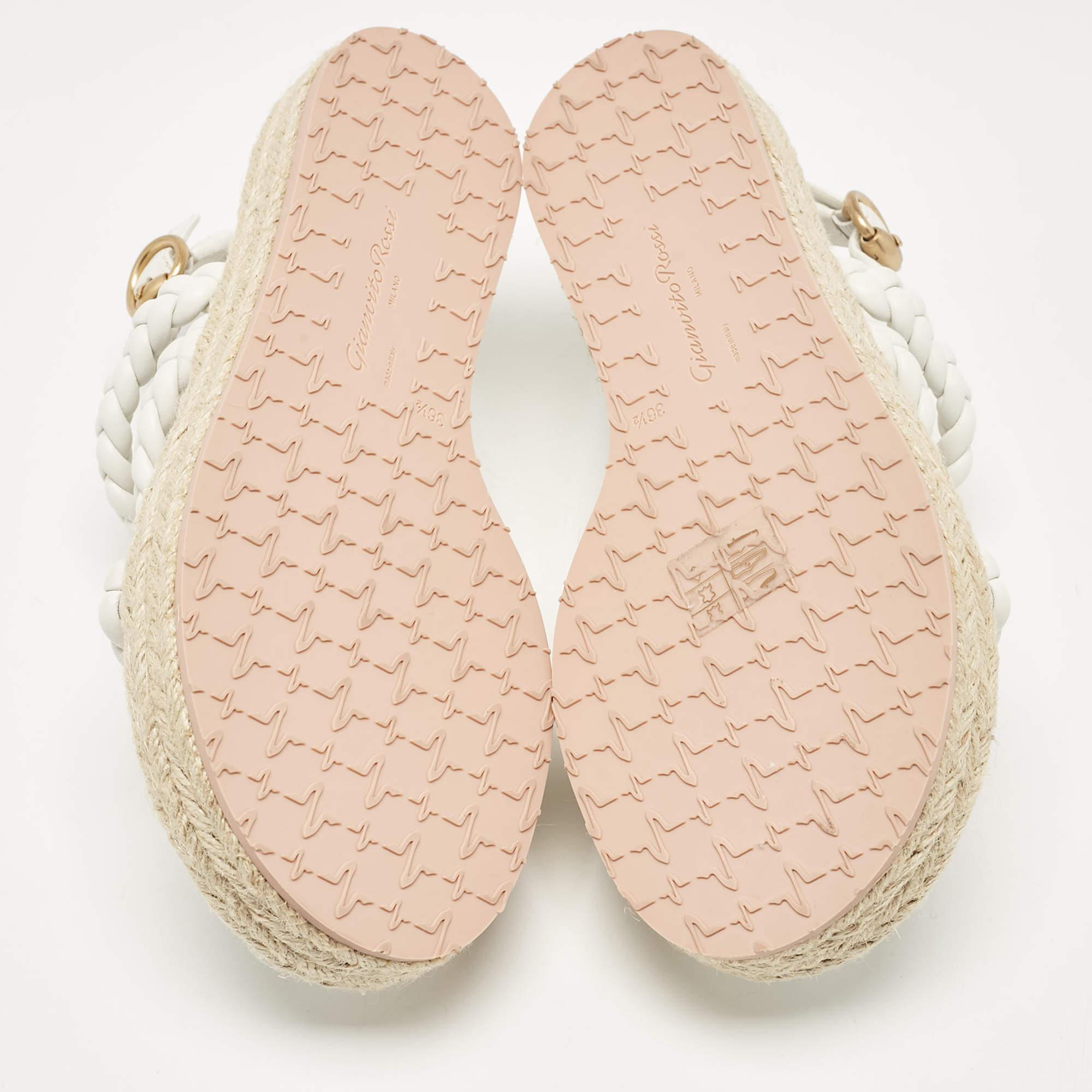 Gianvito Rossi White Braided Leather Platform Espadrille Sandals Size 36.5 For Sale 2