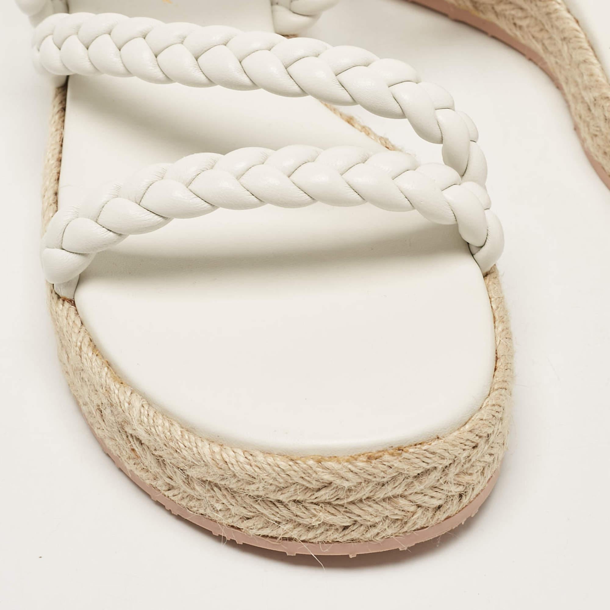 Gianvito Rossi White Braided Leather Platform Espadrille Sandals Size 36.5 For Sale 3