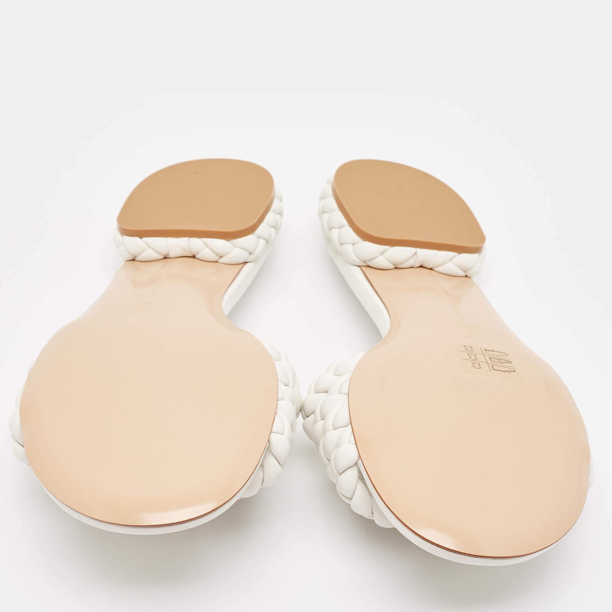 Gianvito Rossi White Braided Leather Slide Flats Taglia 38,5 1