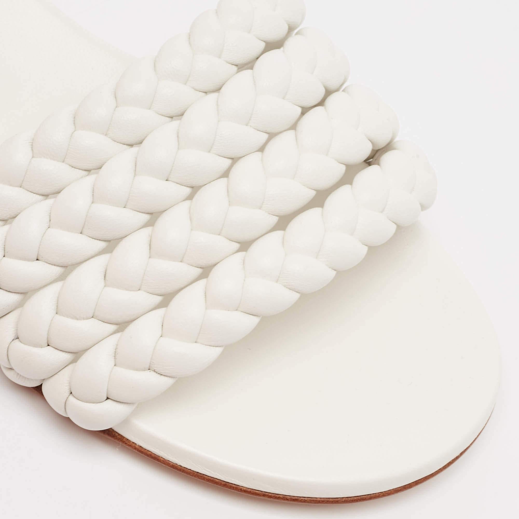 Gianvito Rossi White Braided Leather Slide Flats Taglia 38,5 2