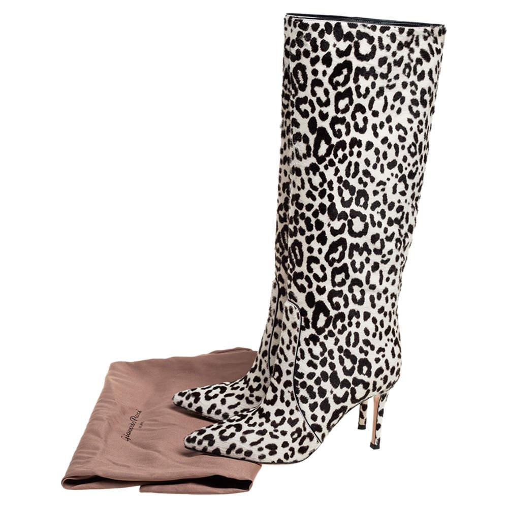 Gianvito Rossi White/Brown Calf Hair Knee Length Boots Size 36 For Sale 1