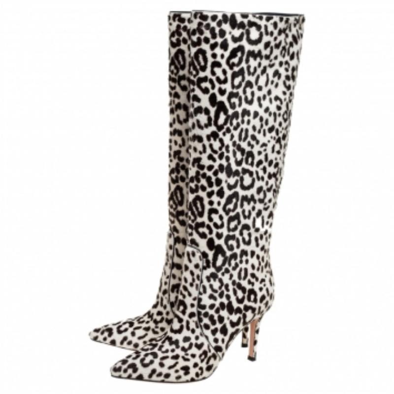 Gianvito Rossi Stivali al ginocchio in pelo di vitello bianco/marrone Taglia 36 in vendita 1