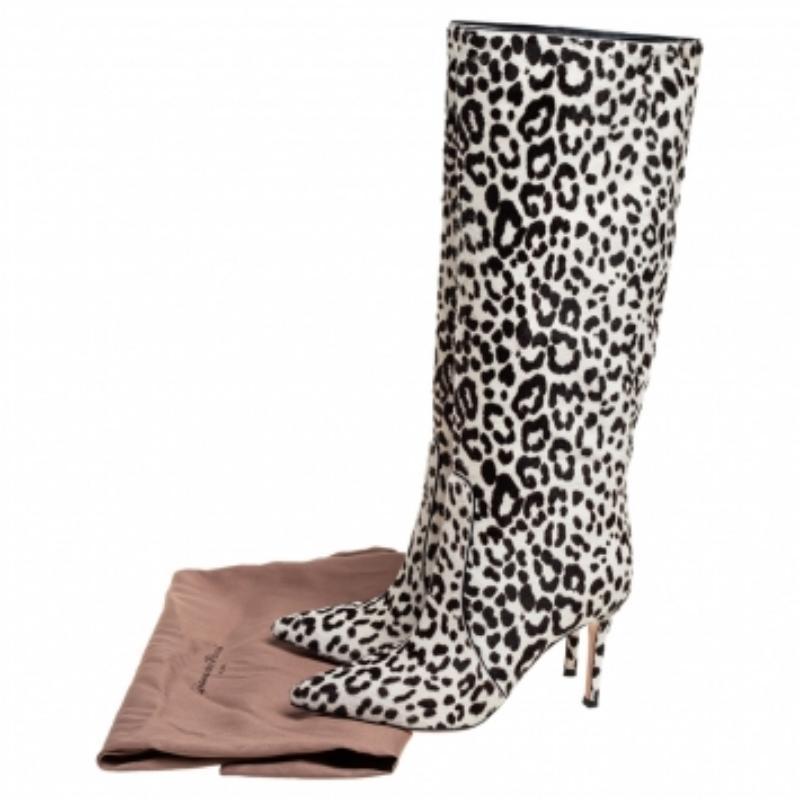 Gianvito Rossi Stivali al ginocchio in pelo di vitello bianco/marrone Taglia 36 in vendita 3