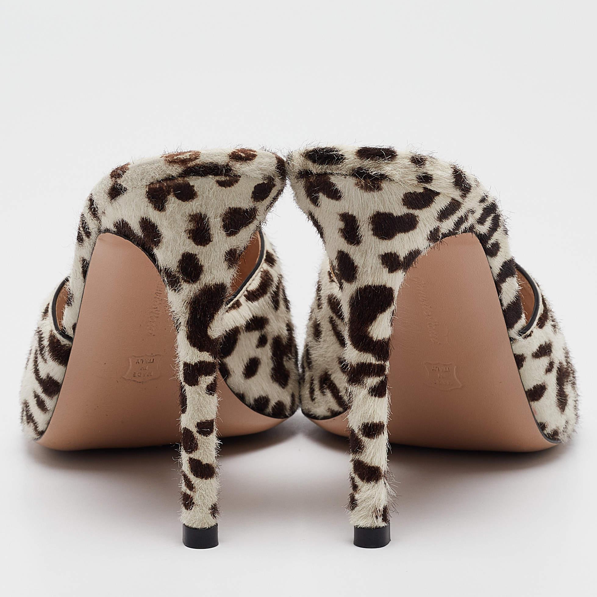 Women's Gianvito Rossi White/Brown Leopard Print Calf Hair Elle Sandals Size 37 For Sale