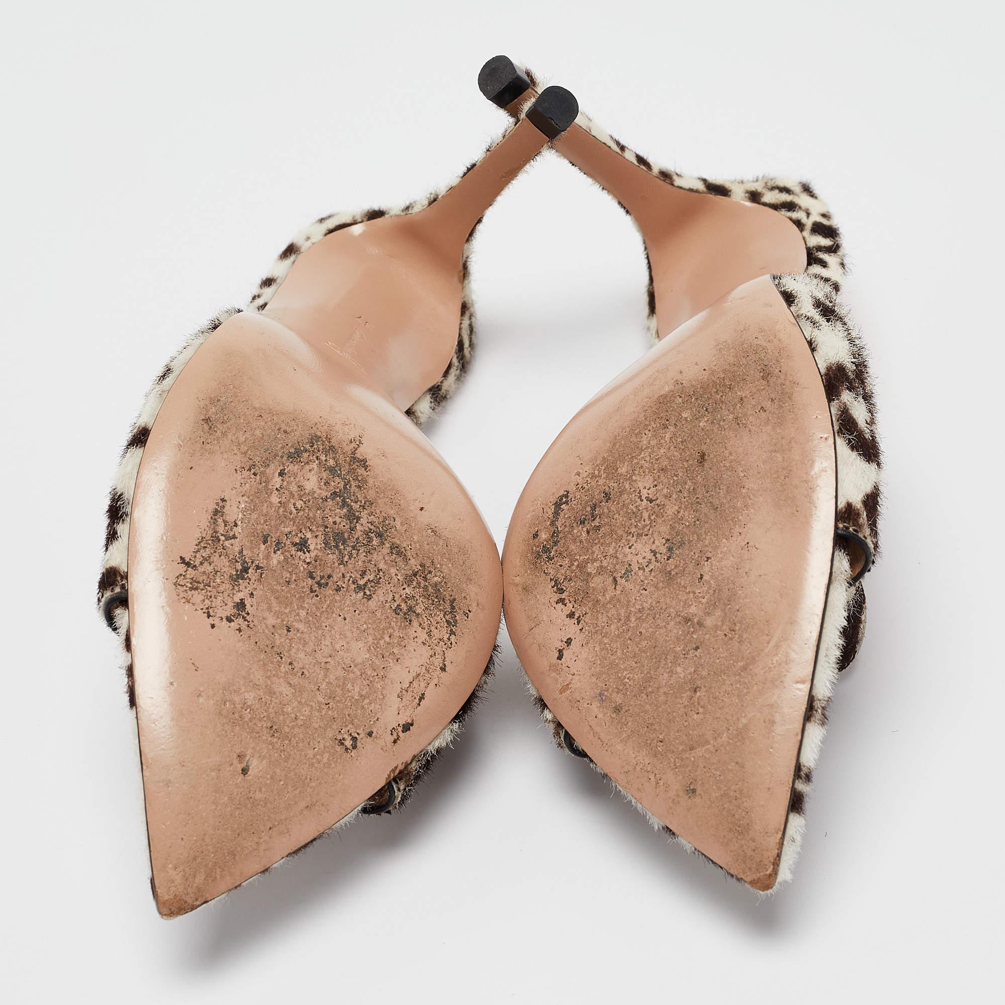 Gianvito Rossi White/Brown Leopard Print Calf Hair Elle Sandals Size 37 For Sale 1