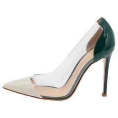 Gianvito Rossi White/Green Patent Leather PVC Plexi Pointed Toe Pumps Size 37