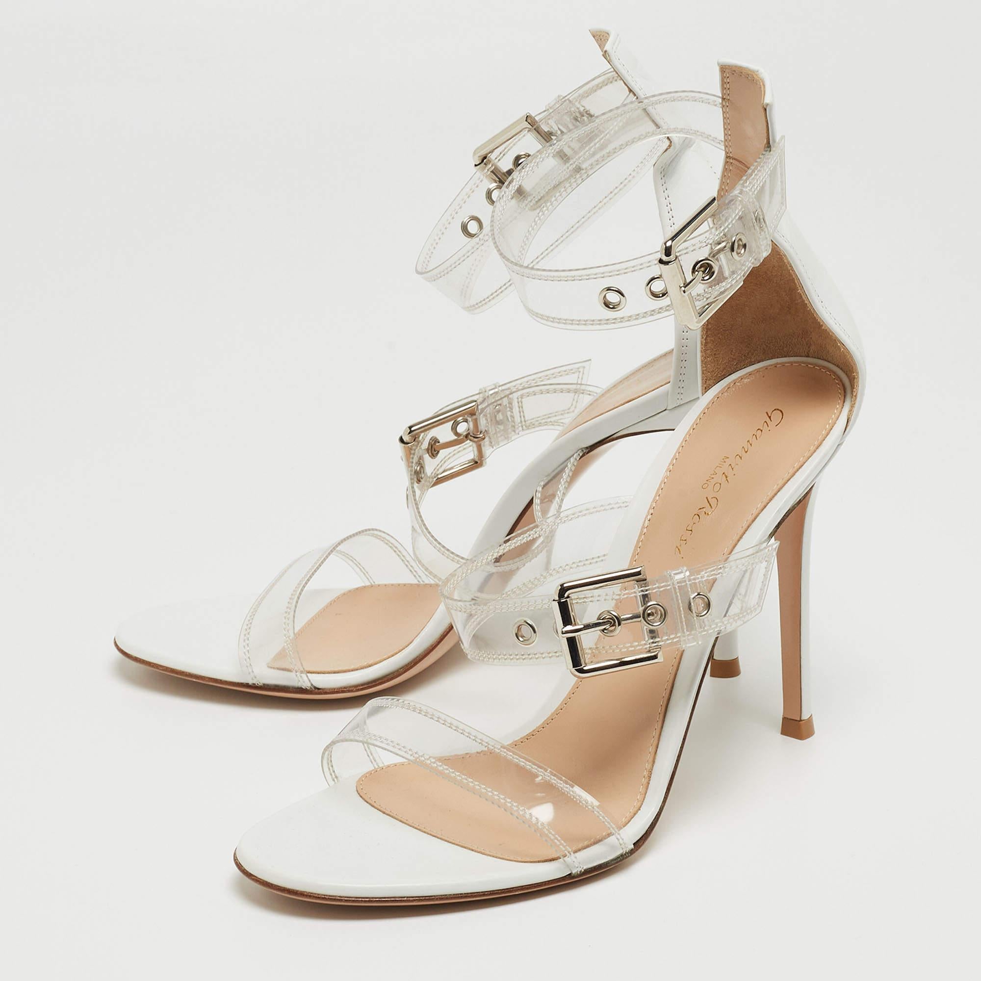 Gianvito Rossi White Leather and PVC Ankle Strap Sandals Size 39 For Sale 1