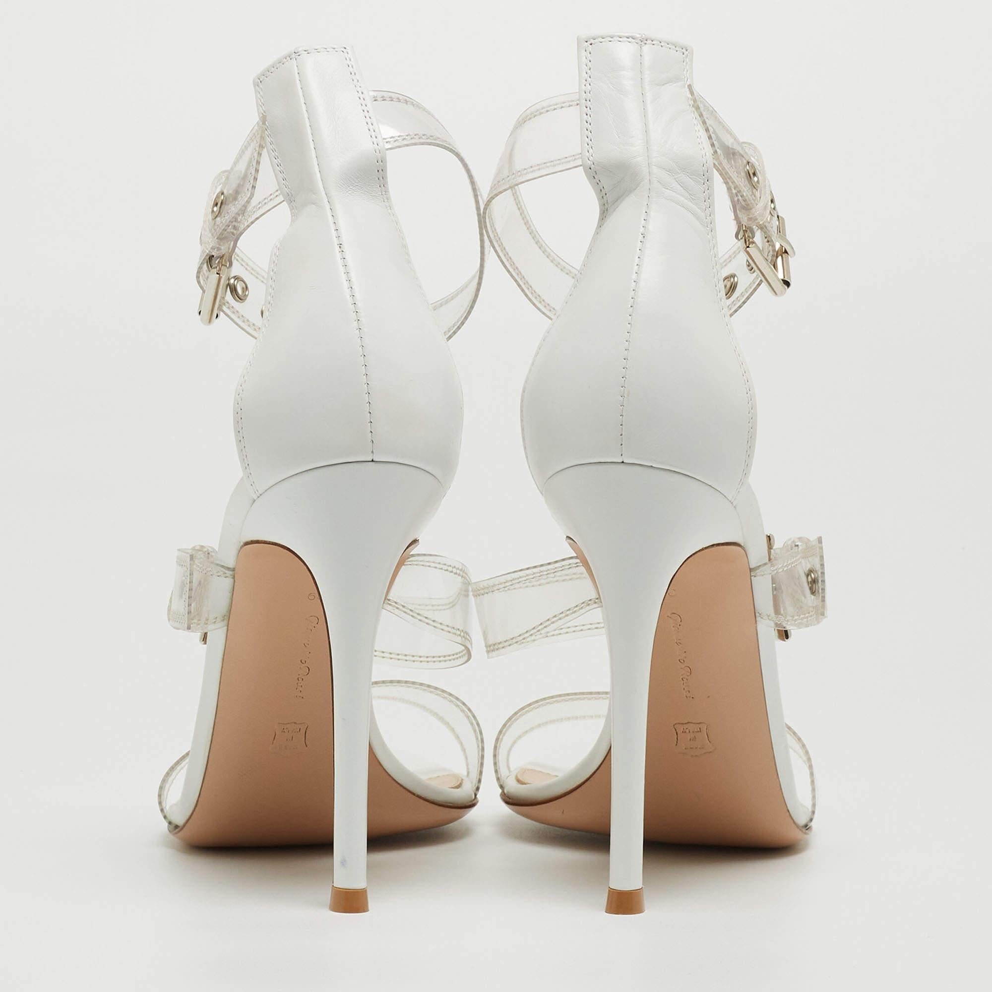 Gianvito Rossi White Leather and PVC Ankle Strap Sandals Size 39 For Sale 3