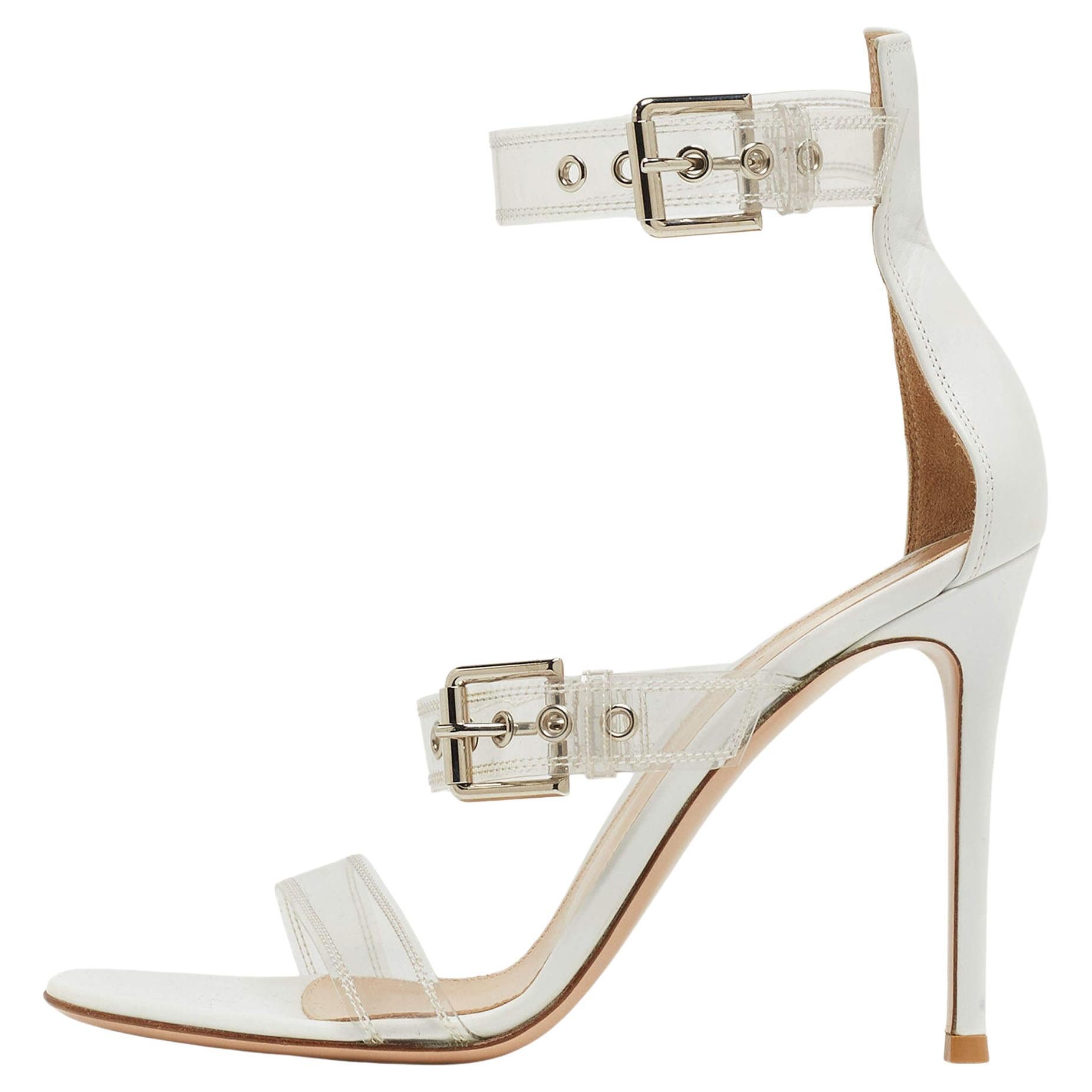 Gianvito Rossi White Leather and PVC Ankle Strap Sandals Size 39